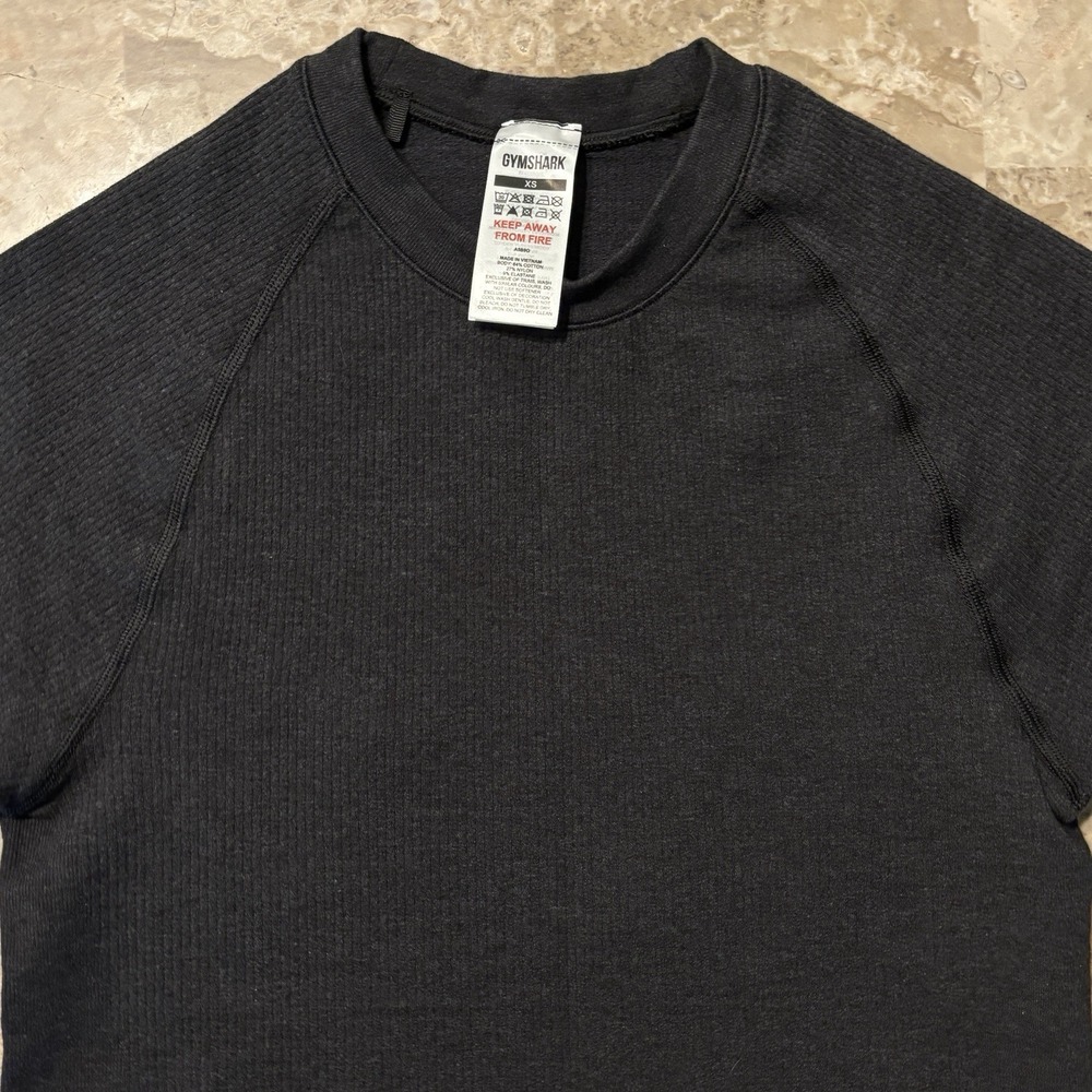 Gymshark Shirt Mens XS Black Cotton Seamless Compression Stretch Gym Lifting